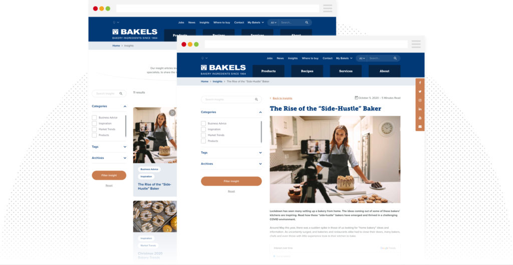 Bakels website pinterest style insights section