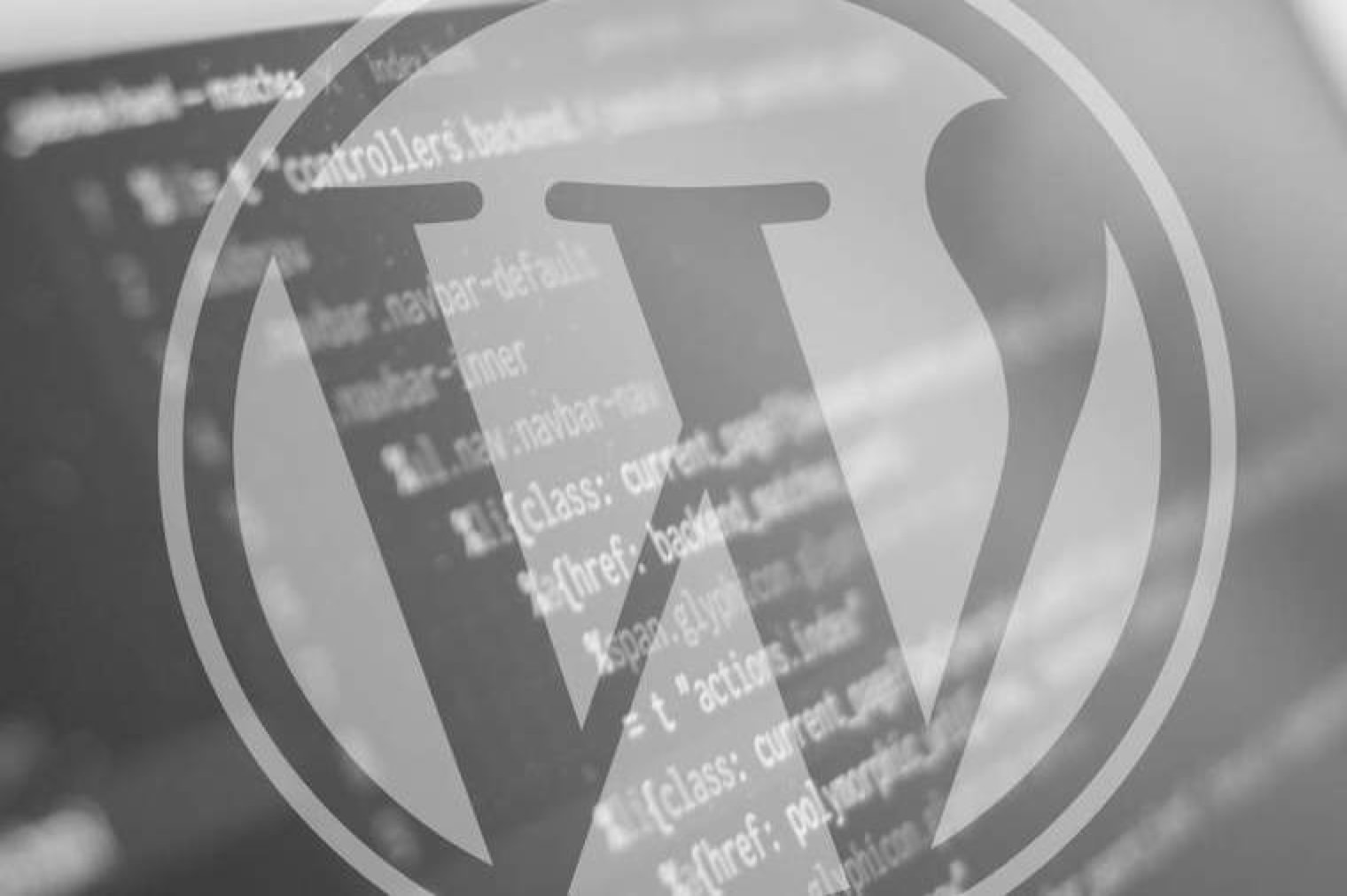 WordPress logo imposed on background of code