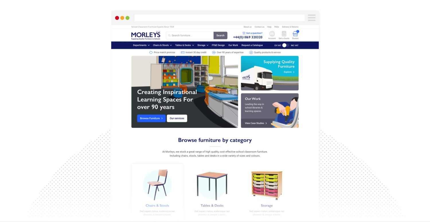 Desktop visual design of Morleys website