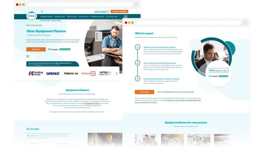Clear Business Finance - Equipment Finance Page Design