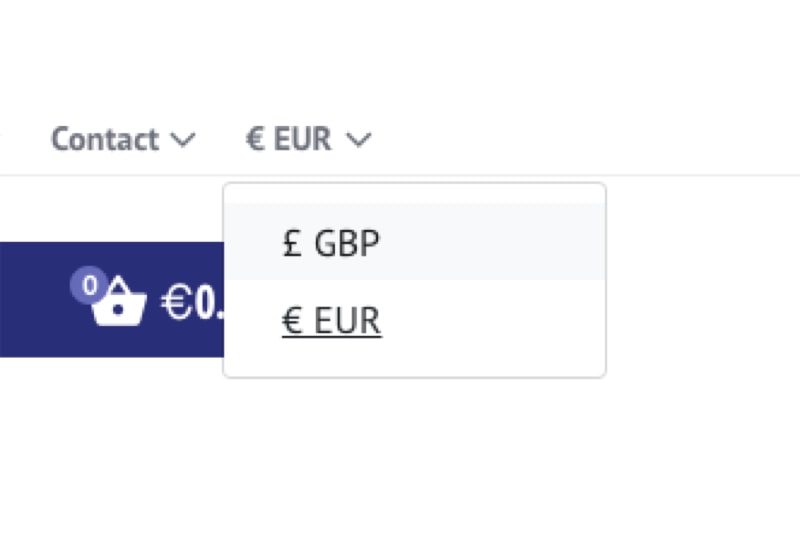Multi-Currency functionality allowing users to switch between Sterling and Euros.