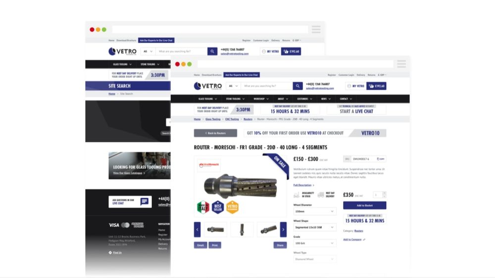 Desktop views of Vetro Tooling WooCommerce Website Design