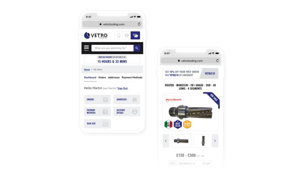 Mobile Design Visuals of Vetro Toolings WooCommerce Website Design