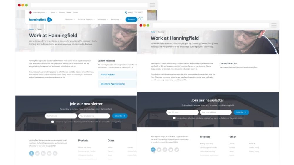Hanningfield - Careers Page Design