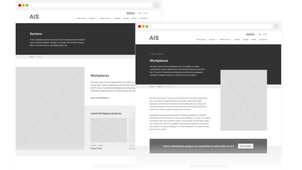 AIS Wireframes - Sectors and Workplace pages