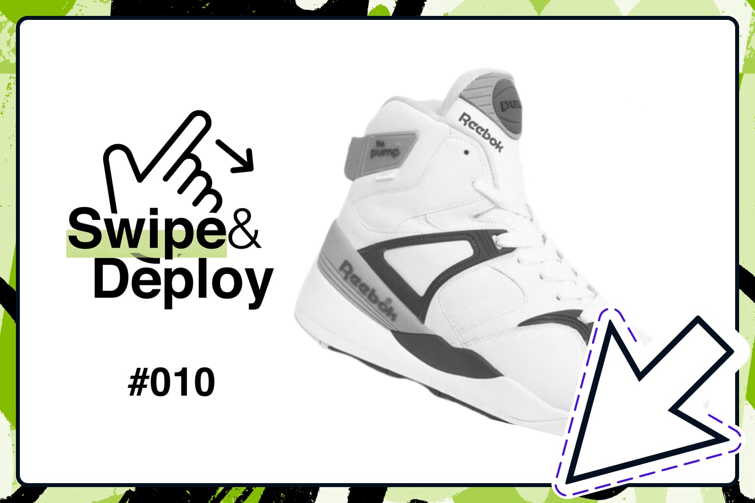 Swipe & Deploy 10 blog hero image of a retro Reebok shoe.