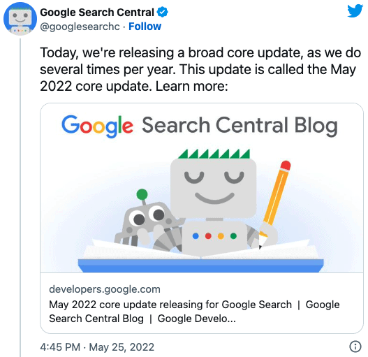 Google Search Central Core Update Announcement Tweet