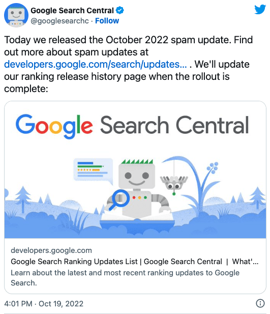 Google Search Central Spam Update Announcement Tweet