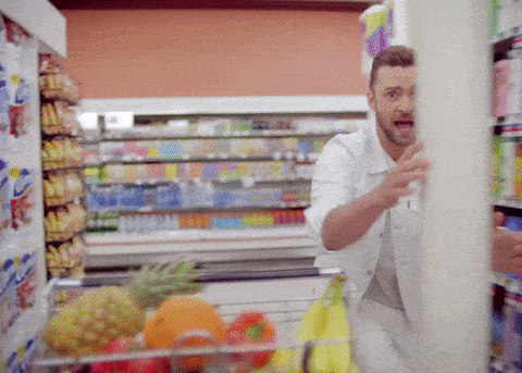 Justin Timberlake with a shopping trolley gif