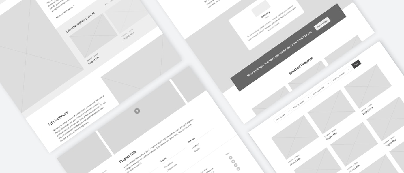 Desktop wireframes from the AIS website redesign.