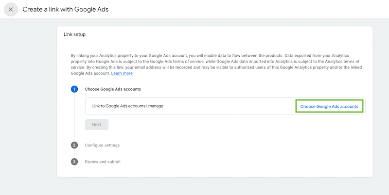 create your link with your Google Ads account